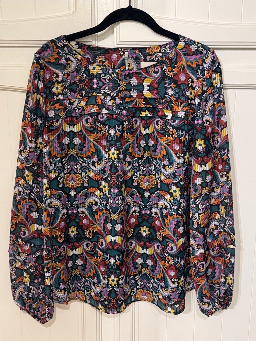 LOFT Long-Sleeve Paisley Floral Blouse - Black Multi